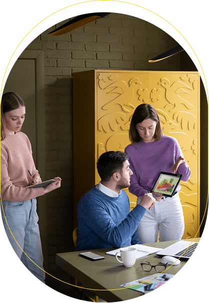 Team collaborating with AI